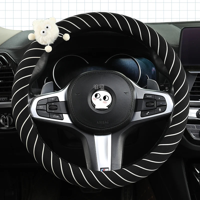 Cute cartoon cloth steering wheel cover for women, breathable and non-slip, universal 15 inch fit


