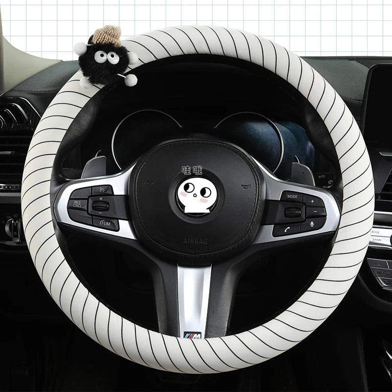 Cute cartoon cloth steering wheel cover for women, breathable and non-slip, universal 15 inch fit

