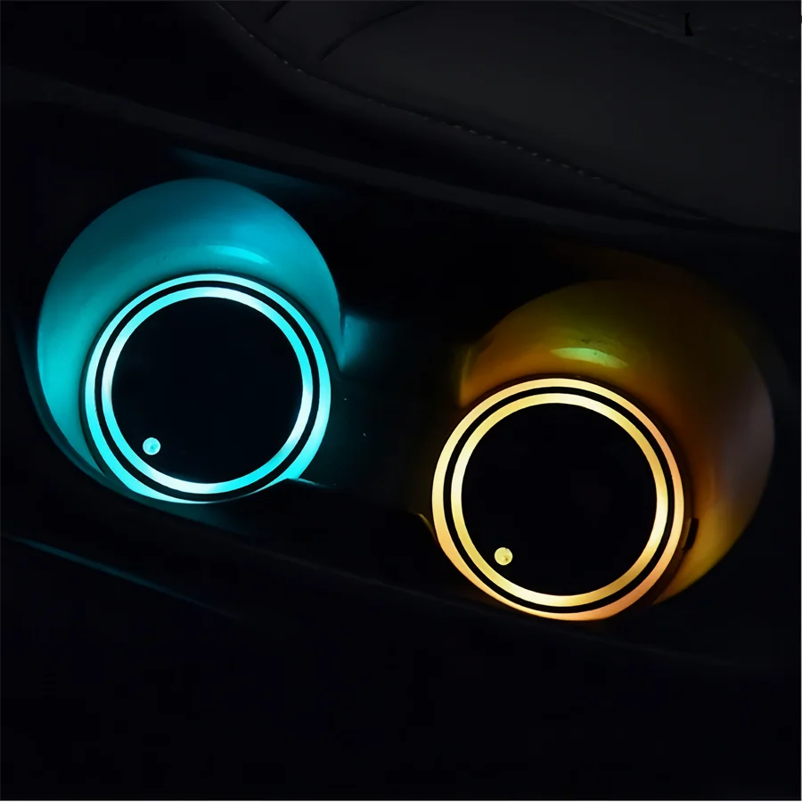 LED CupGlow – תאורת כוסות לרכב, משתנה ב-7 צבעים