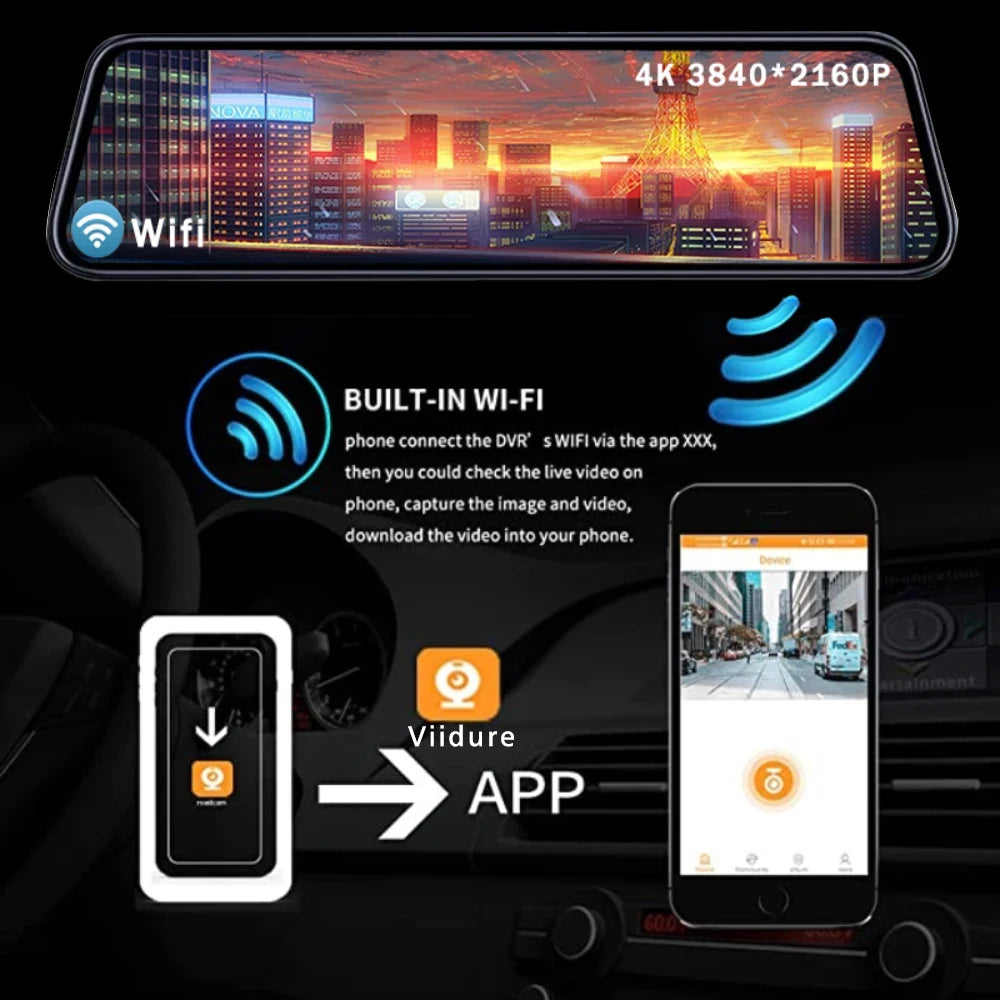 MirrorCam -מצלמת רכב מראה  4K עם GPS ותצוגת IPS