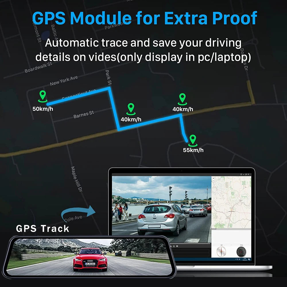 MirrorCam -מצלמת רכב מראה  4K עם GPS ותצוגת IPS