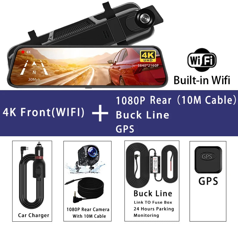 MirrorCam -מצלמת רכב מראה  4K עם GPS ותצוגת IPS