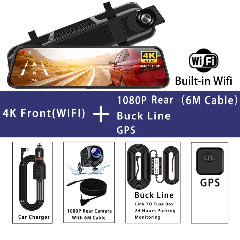 MirrorCam -מצלמת רכב מראה  4K עם GPS ותצוגת IPS