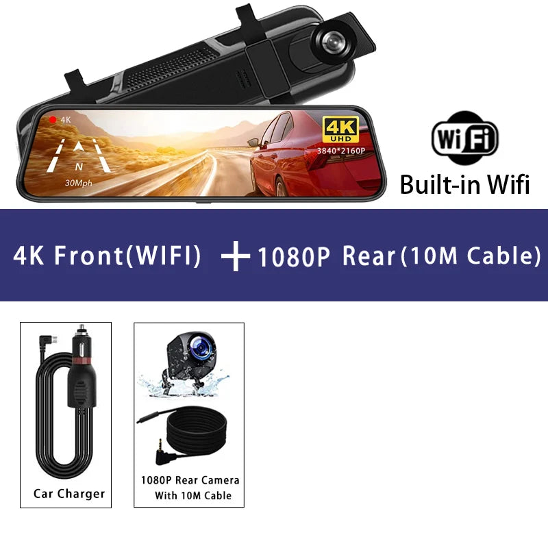 MirrorCam -מצלמת רכב מראה  4K עם GPS ותצוגת IPS