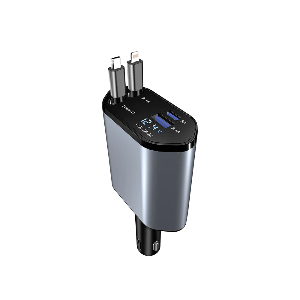 CARHOUSE מטען רכב 120W עם כבלים נשלפים, טעינה מהירה וצג דיגיטלי


