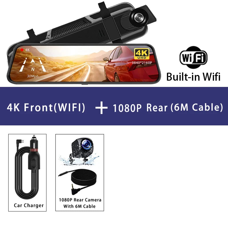 MirrorCam -מצלמת רכב מראה  4K עם GPS ותצוגת IPS