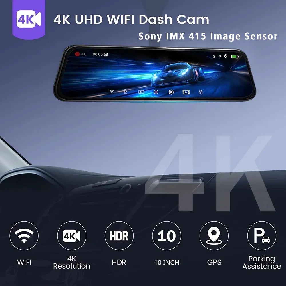 MirrorCam -מצלמת רכב מראה  4K עם GPS ותצוגת IPS