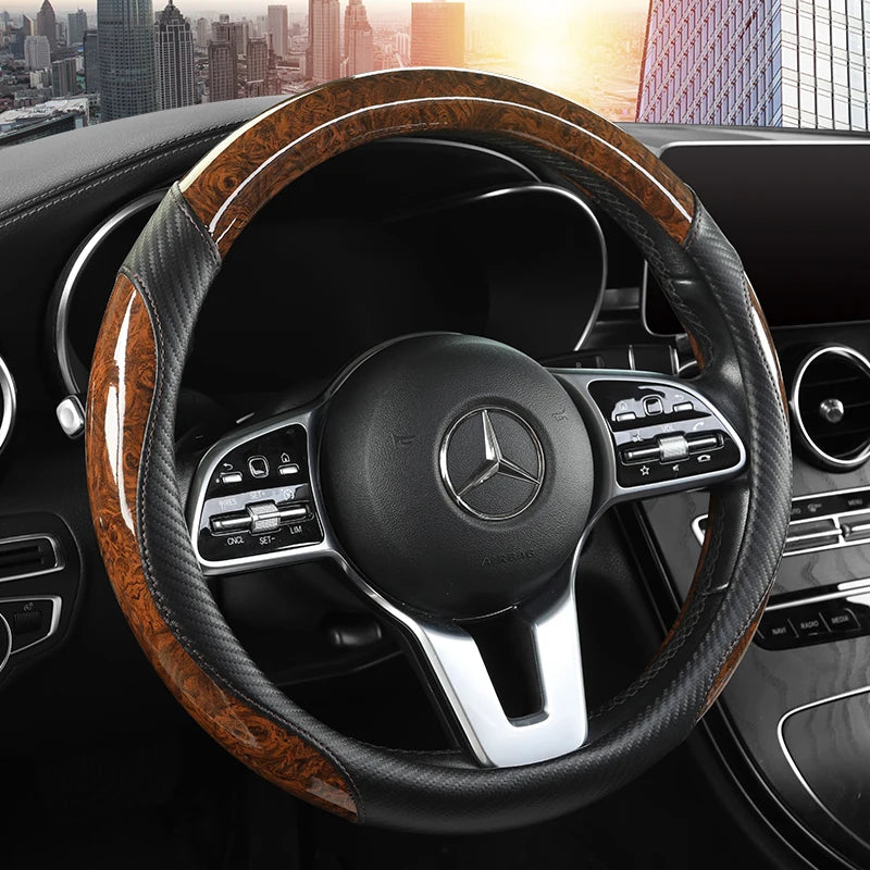 WoodLine peach wood grain car steering wheel cover, non-slip, all-season universal fit