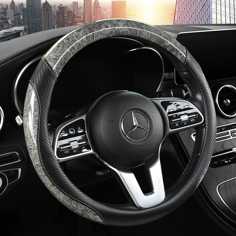 WoodLine peach wood grain car steering wheel cover, non-slip, all-season universal fit