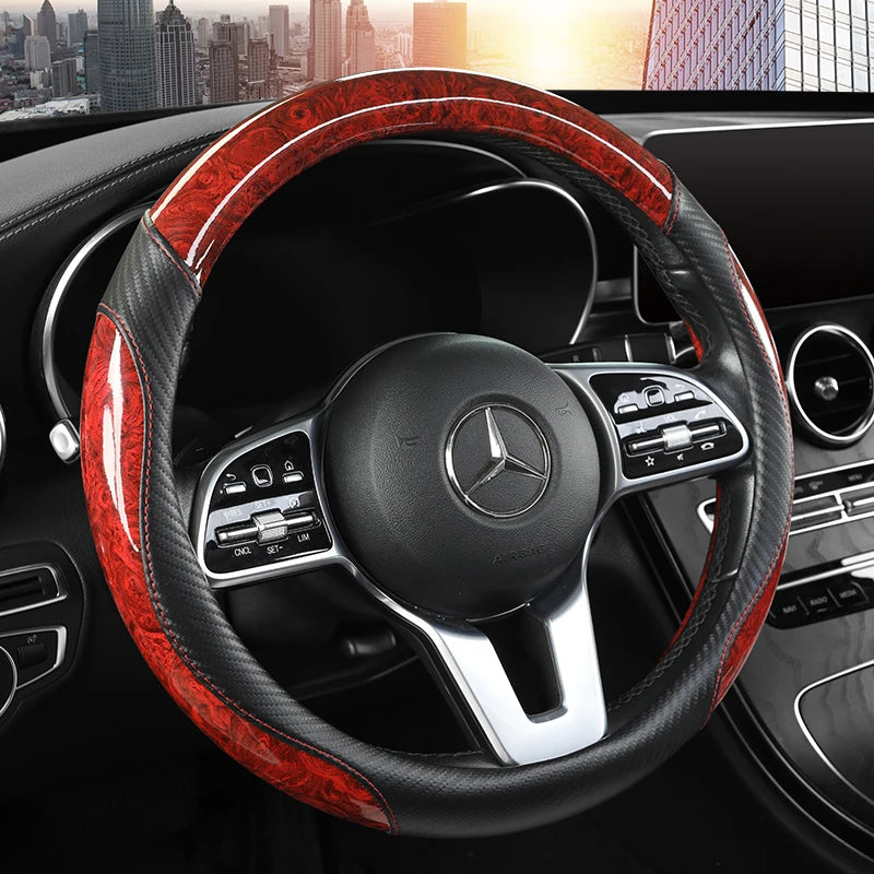 WoodLine peach wood grain car steering wheel cover, non-slip, all-season universal fit